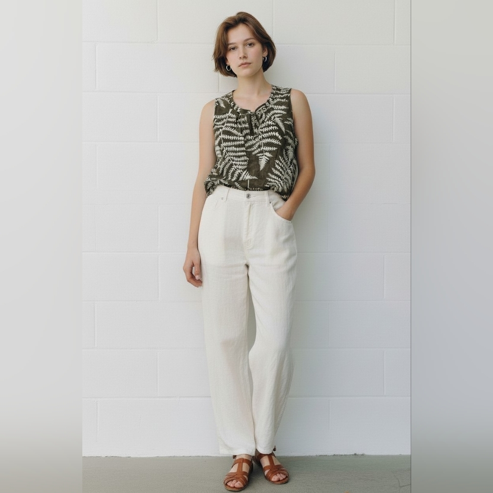 Talbots Olive and Cream Fern-Print Sleeveless Tank MP